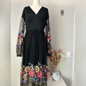 Urban Outfitters Black Dress with Colorful Floral Embroidery